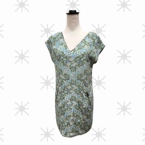 Maeve Anthropologie Serpentes Blue 100% Silk Tunic Dress with Zippered pockets